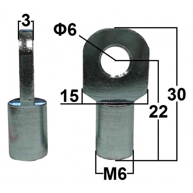 Koncový úchyt OKO Fi 6mm závit M6 22mm