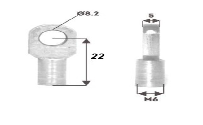Koncový úchyt OKO Fi 8mm, M6, DŁ. 22MM